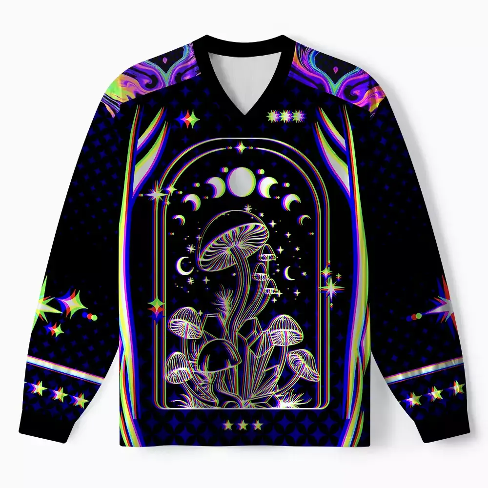 Designed Soulisfree Mushroom of Rainbow Optic Lines Illusion Long Sleeve Jersey