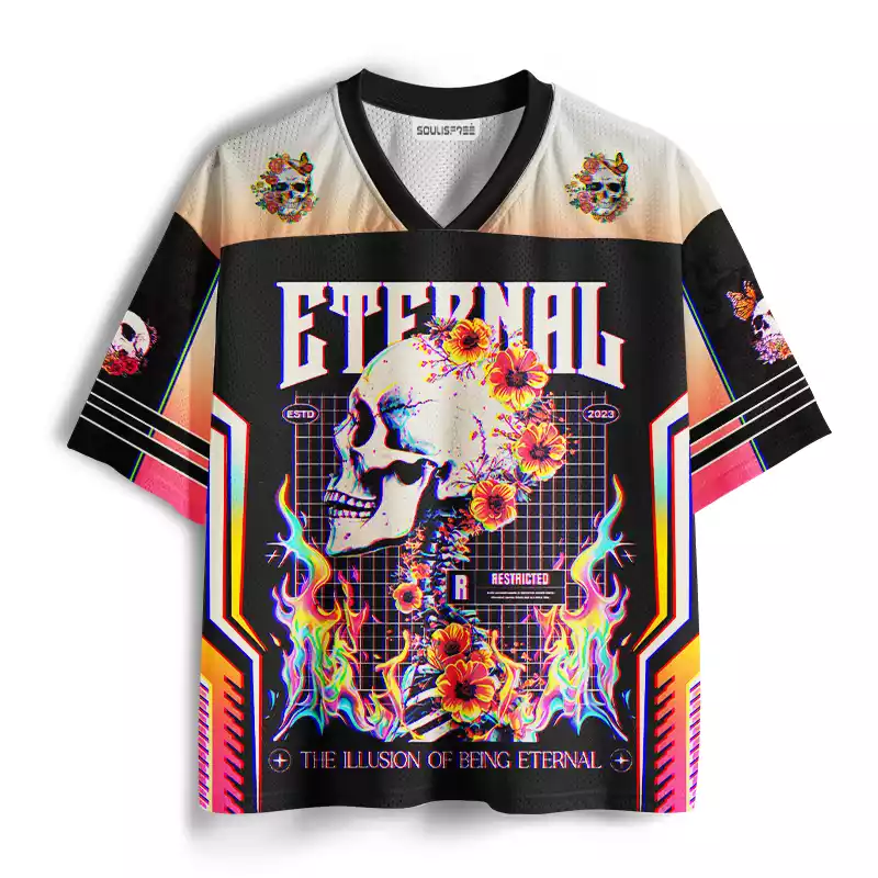 Soulisfree Skull & Bloom Aesthetic Mesh Jersey