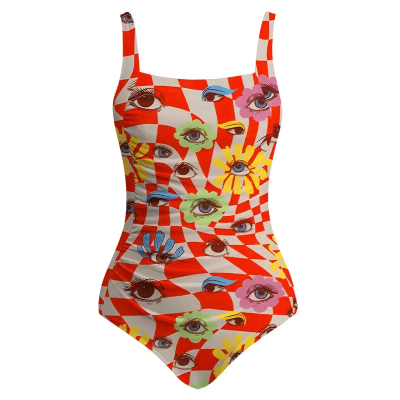 Soulisfree Checkered Ocular Bloom One‑Piece Swimsuit