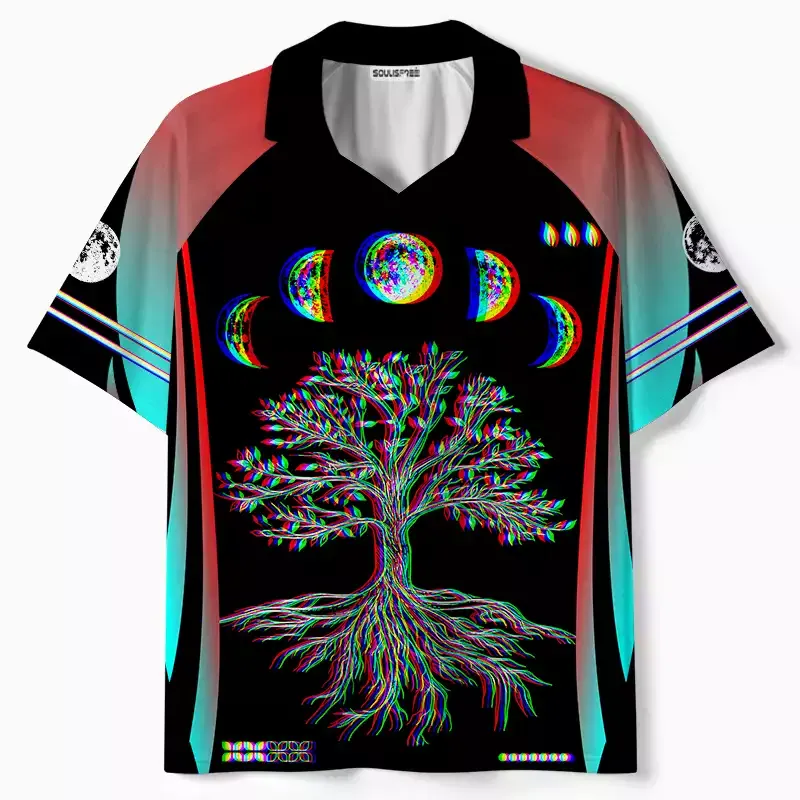 Designed Soulisfree Ethereal Energy Optic Lines Illusion Collar Polo Jersey