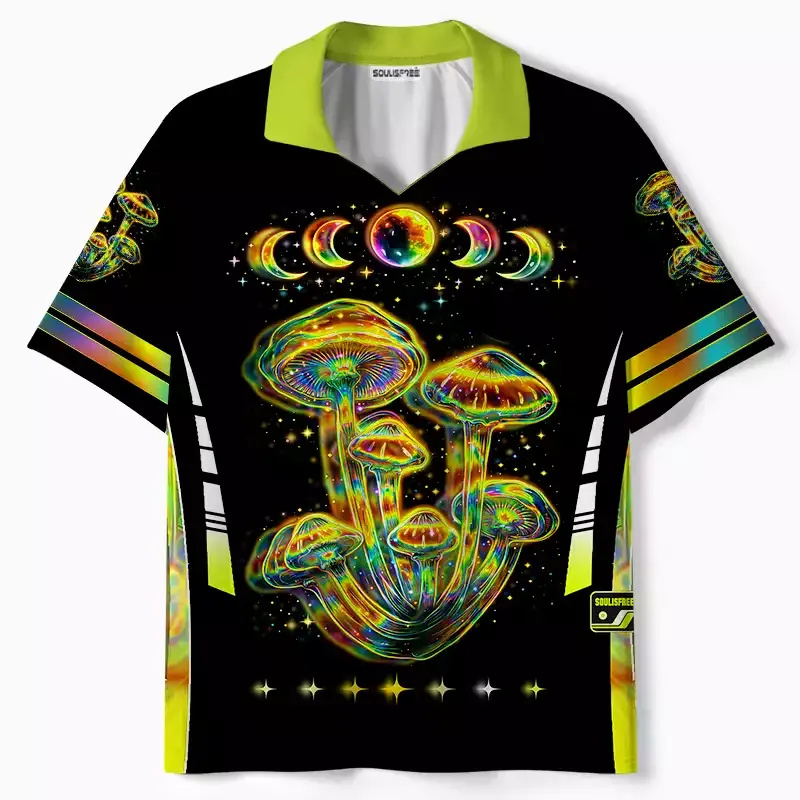 Designed Soulisfree Psychedelic Moonphase Mushroom Collar Polo Jersey