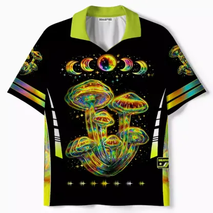 Soulisfree Psychedelic Moonphase Mushroom Collar Polo Jersey