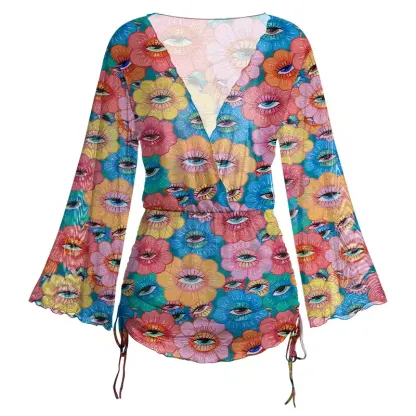 Soulisfree Psychedelic Garden  Sheer Mesh Cover Up