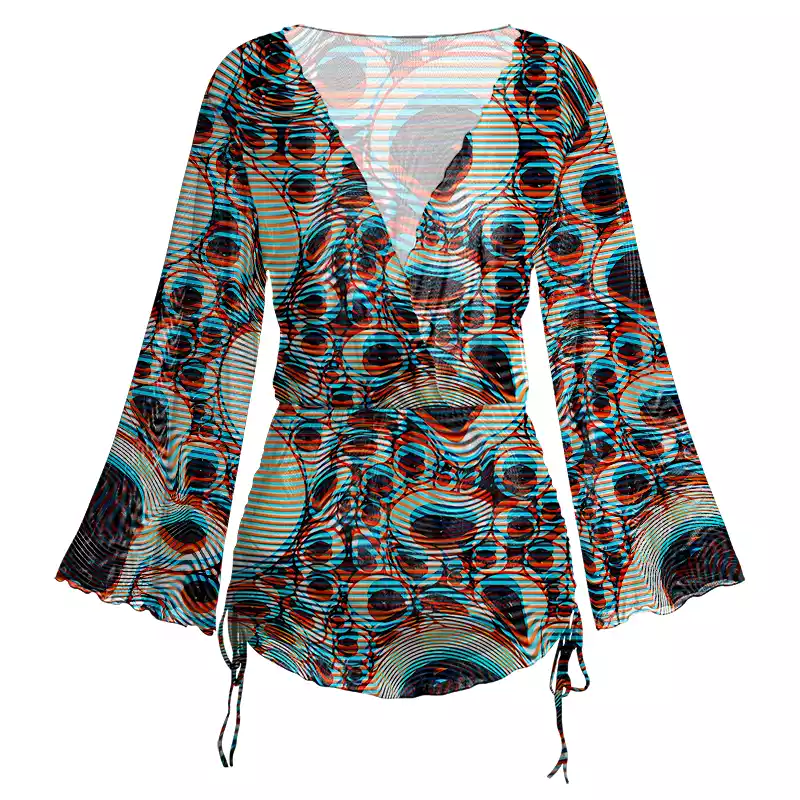 Soulisfree Trippy Optical Vortex Sheer Mesh Cover Up