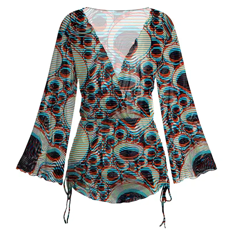 Soulisfree Trippy Optical Vortex Sheer Mesh Cover Up