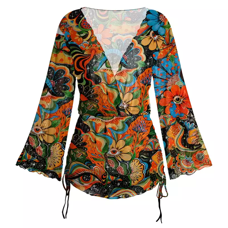 Soulisfree  Floral Mirage Sheer Mesh Cover Up