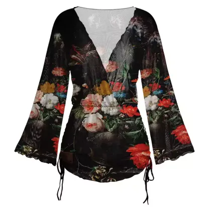 Soulisfree Dark Bouquet Sheer Mesh Cover Up