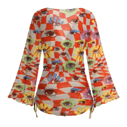 Soulisfree Checkered Ocular Bloom Sheer Mesh Cover Up