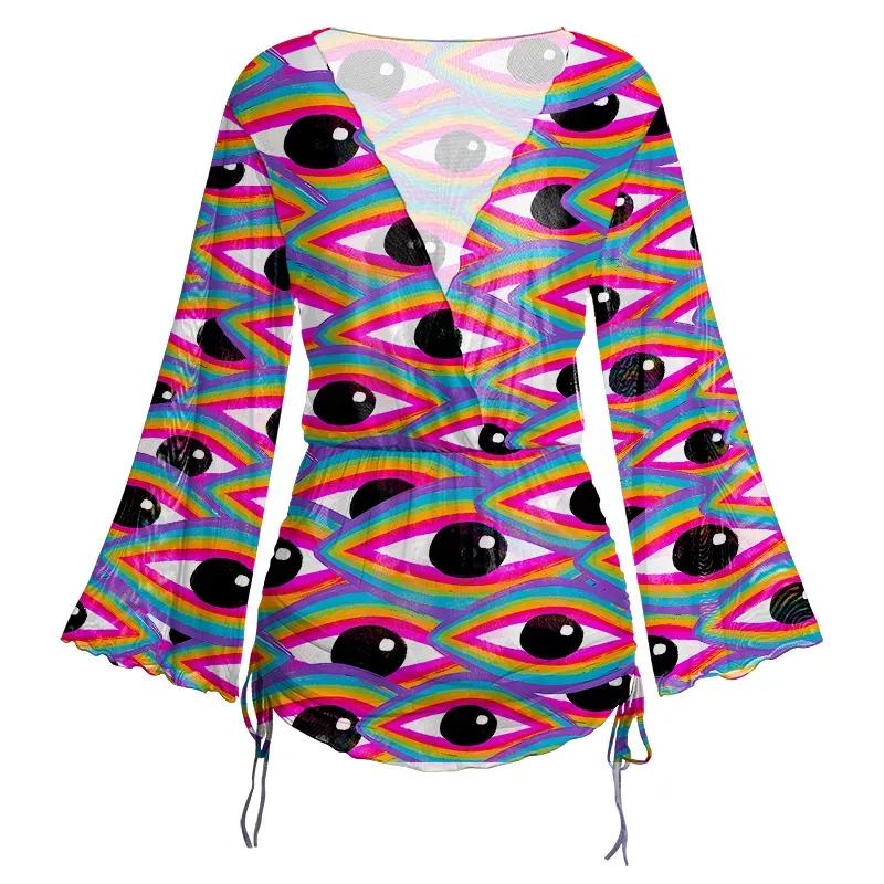 Soulisfree Rainbow Ocular Wave Sheer Mesh Cover Up