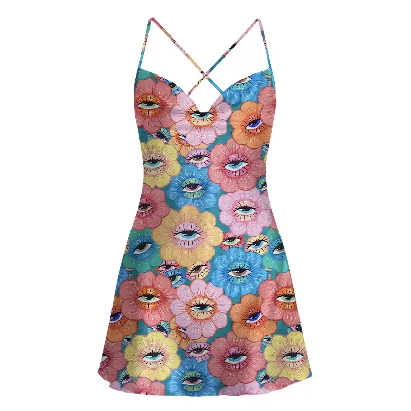 Soulisfree Psychedelic Garden Satin Mini Dress