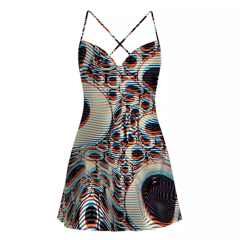 Soulisfree Trippy Optical Vortex  Satin Mini Dress