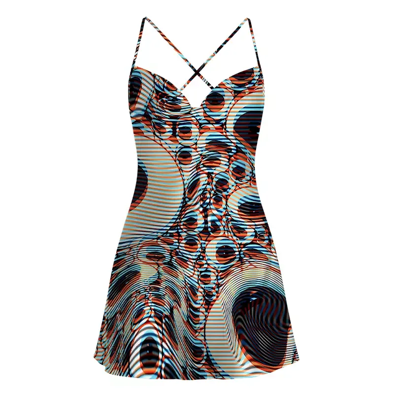 Soulisfree Trippy Optical Vortex Satin Mini Dress