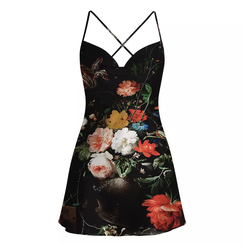 Soulisfree Dark Bouquet Satin Mini Dress