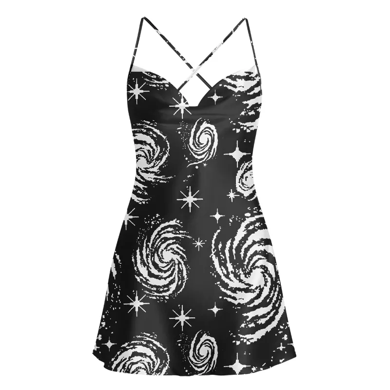 Soulisfree Galactic Swirl: A Cosmic Journey Satin Mini Dress