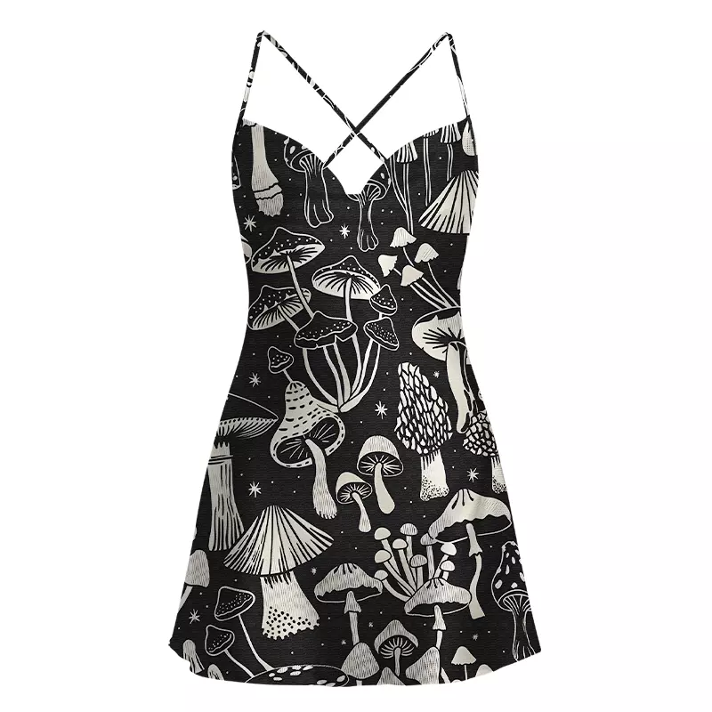 Soulisfree Mystic Mushroom Forest Satin Mini Dress