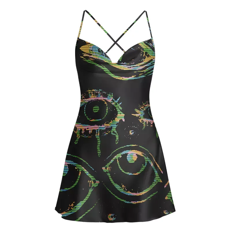 Soulisfree Glitch Vision Satin Mini Dress