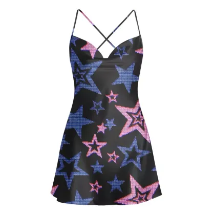 Soulisfree Glow-In-The-Dark Stars Satin Mini Dress