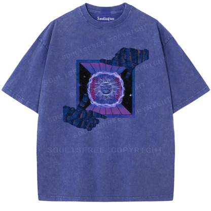 Soulisfree Neon Psychedelic Portal Artistic Washed Tee