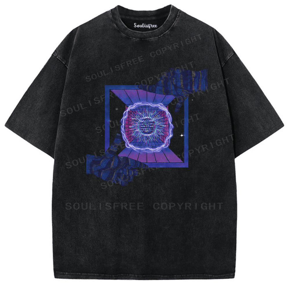 Soulisfree Neon Psychedelic Portal Artistic Washed Tee