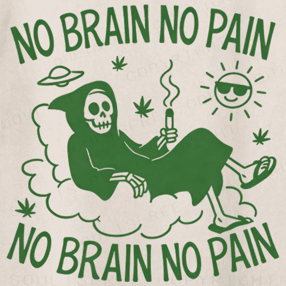 Soulisfree No Brain No Pain Artistic Washed Tee