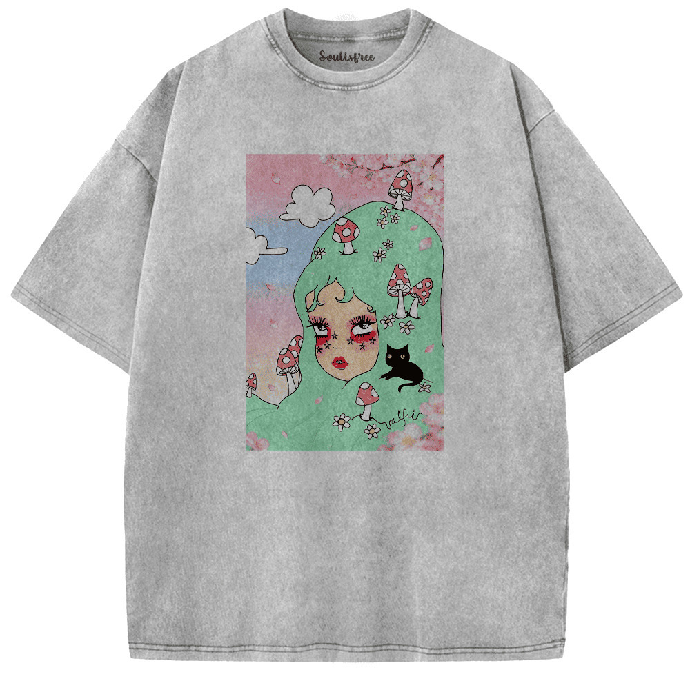 Soulisfree Ethereal Mushroom Dream Dimension Artistic Washed Tee