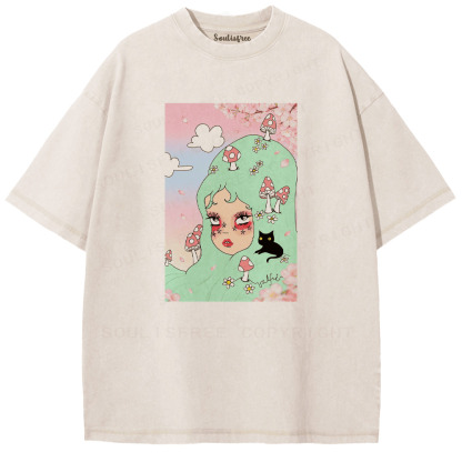 Soulisfree Ethereal Mushroom Dream Dimension Artistic Washed Tee