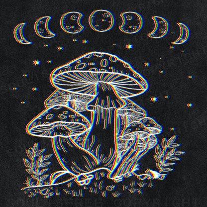 Soulisfree Mushroom and Moon Optic Lines Illusion Washed Tee