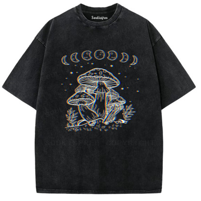 Soulisfree Mushroom and Moon Optic Lines Illusion Washed Tee