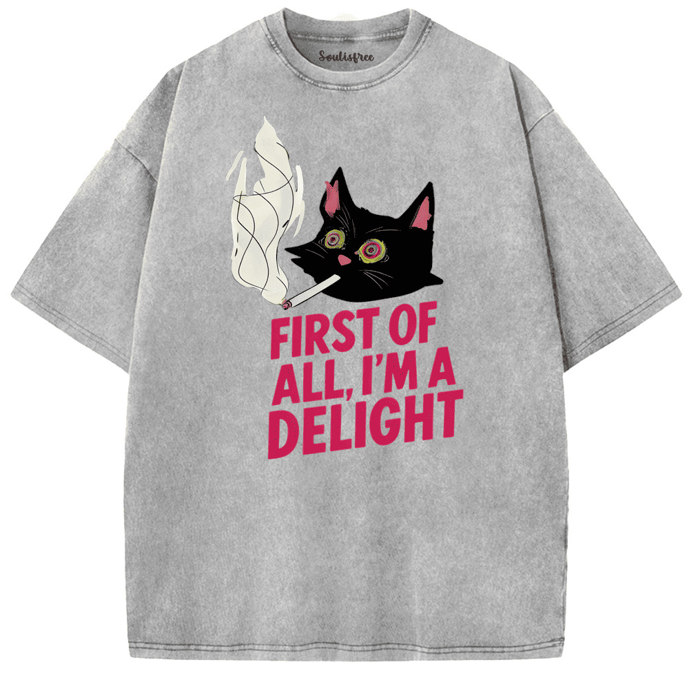 Soulisfree Chill Cat Mood Graphic Artistic Washed Tee