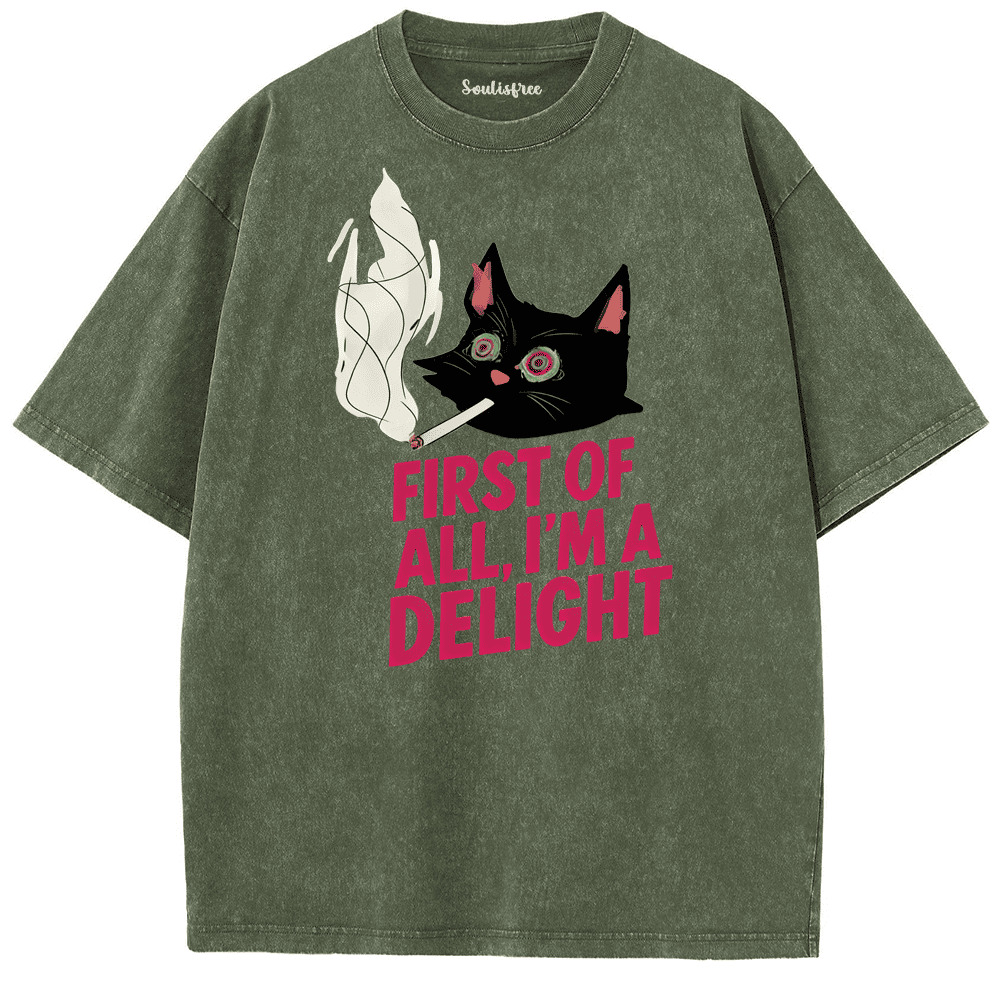 Soulisfree Chill Cat Mood Graphic Artistic Washed Tee