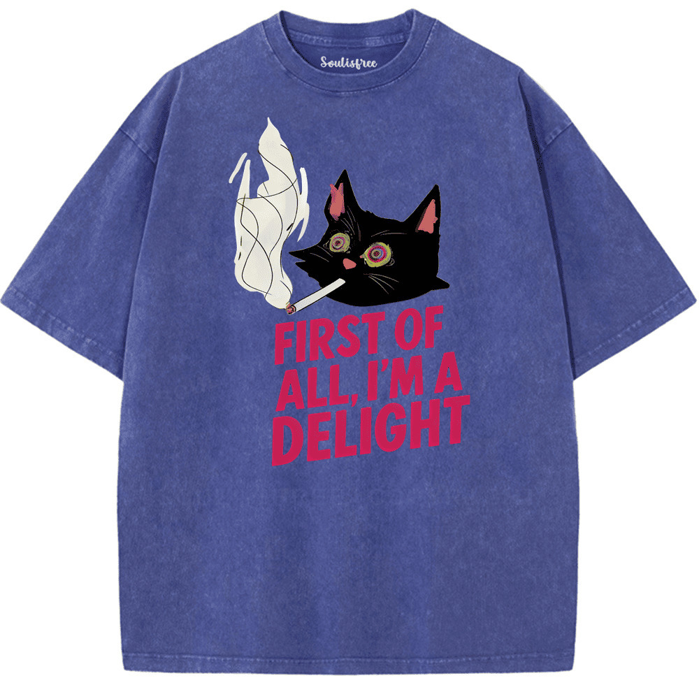 Soulisfree Chill Cat Mood Graphic Artistic Washed Tee