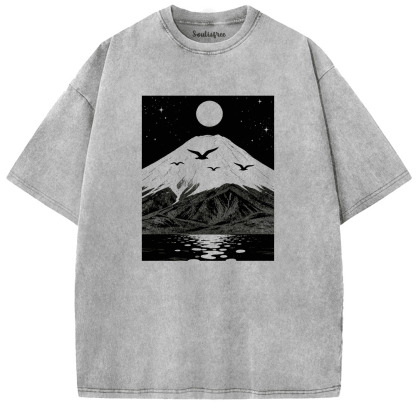 Soulisfree Lunar Glow Over Majestic Landscapes Artistic Washed Tee
