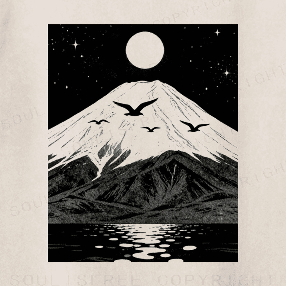 Soulisfree Lunar Glow Over Majestic Landscapes Artistic Washed Tee