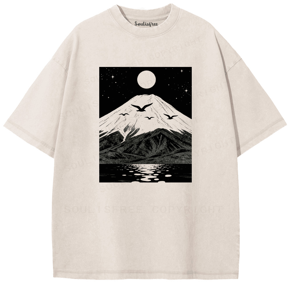 Soulisfree Lunar Glow Over Majestic Landscapes Artistic Washed Tee