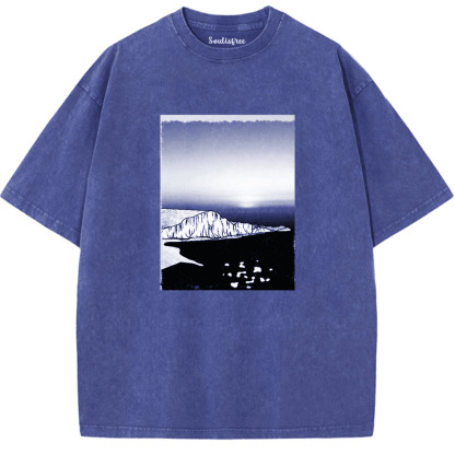 Soulisfree Midnight Flight Above Serene Mountains Artistic Washed Tee