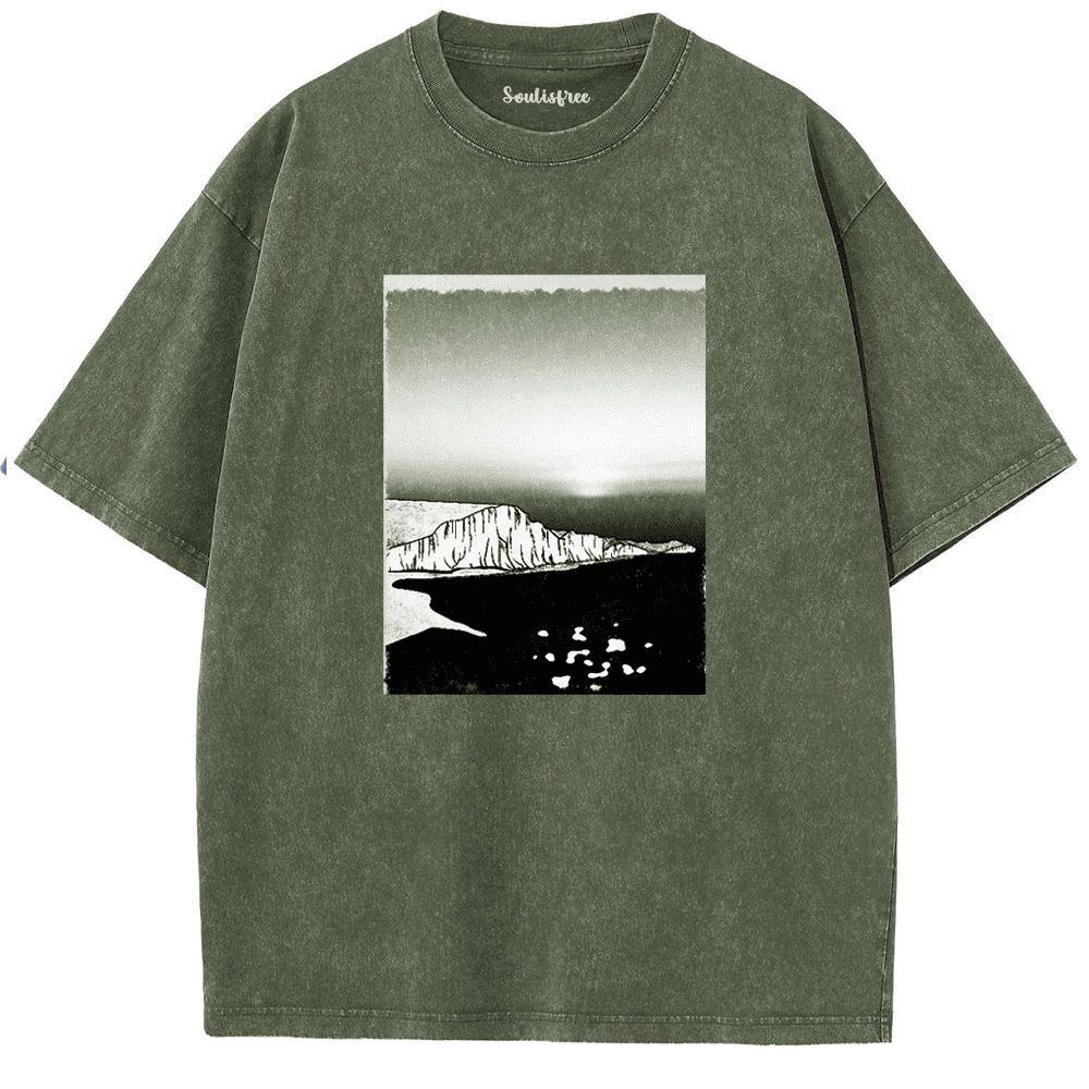 Soulisfree Midnight Flight Above Serene Mountains Artistic Washed Tee