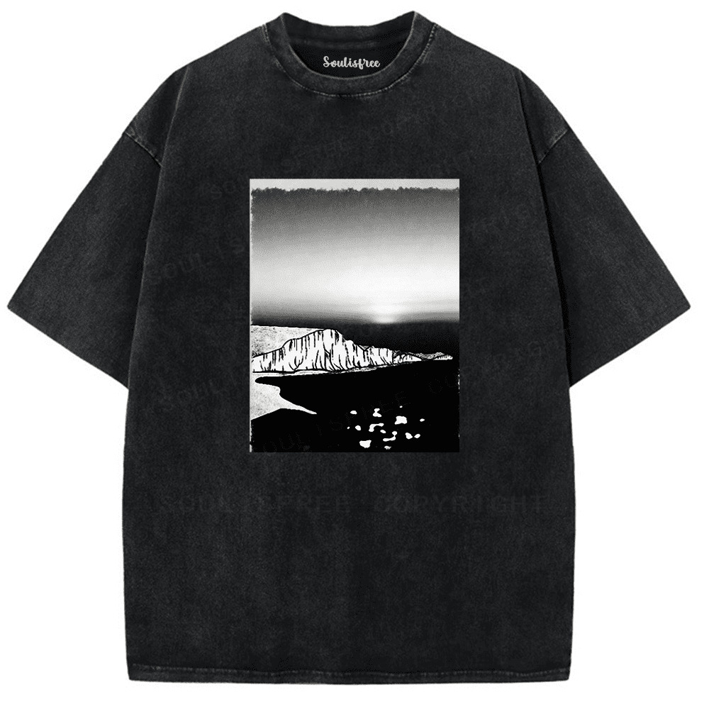 Soulisfree Midnight Flight Above Serene Mountains Artistic Washed Tee
