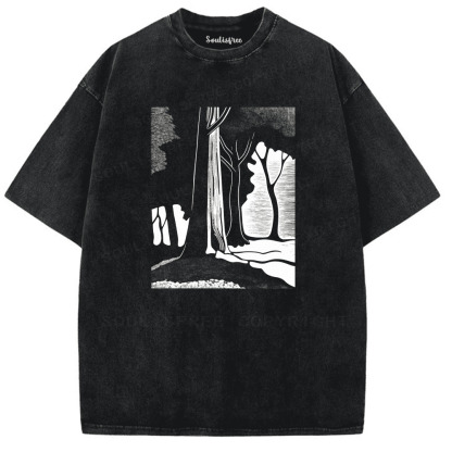 Soulisfree Black and White Woodland Harmony Artistic Washed Tee