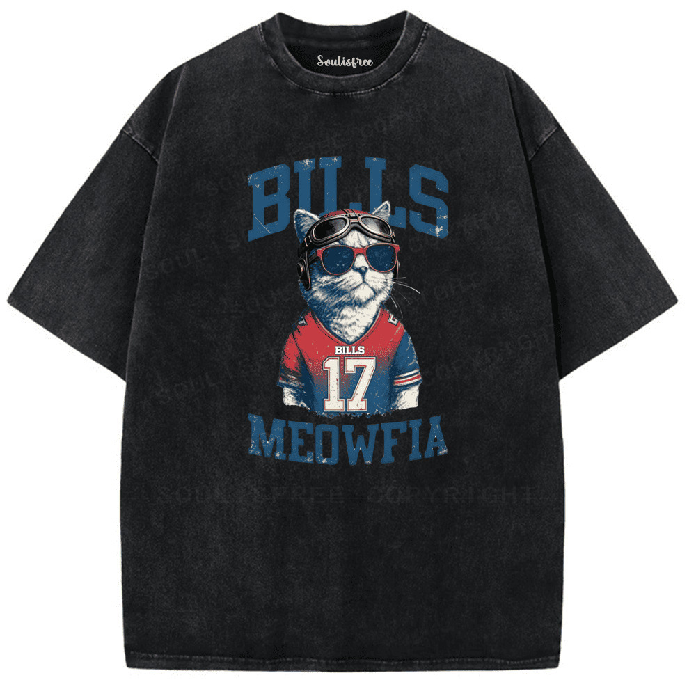 Soulisfree Funny Cat Lovers Buffalo Bills Shirts Bills Meowfia Cat Washed Tee