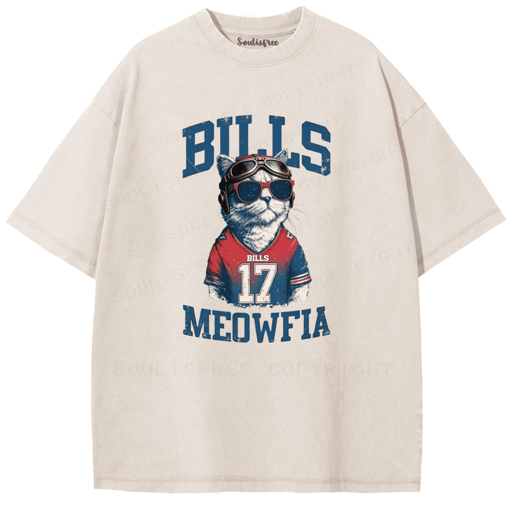 Soulisfree Funny Cat Lovers Buffalo Bills Shirts Bills Meowfia Cat Washed Tee