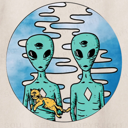Soulisfree Alien Visit Intergalactic Cat Lover Washed Tee