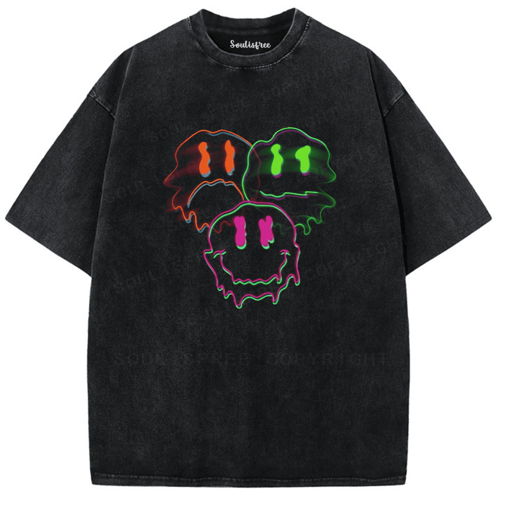 Soulisfree GLITCH EMOTION Psychedelic Trio Washed Tee