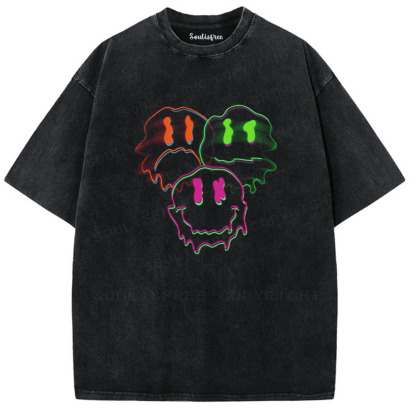 Soulisfree GLITCH EMOTION Psychedelic Trio Washed Tee