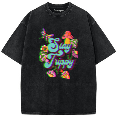 Soulisfree Stay Trippy Garden Illusion Washed Tee