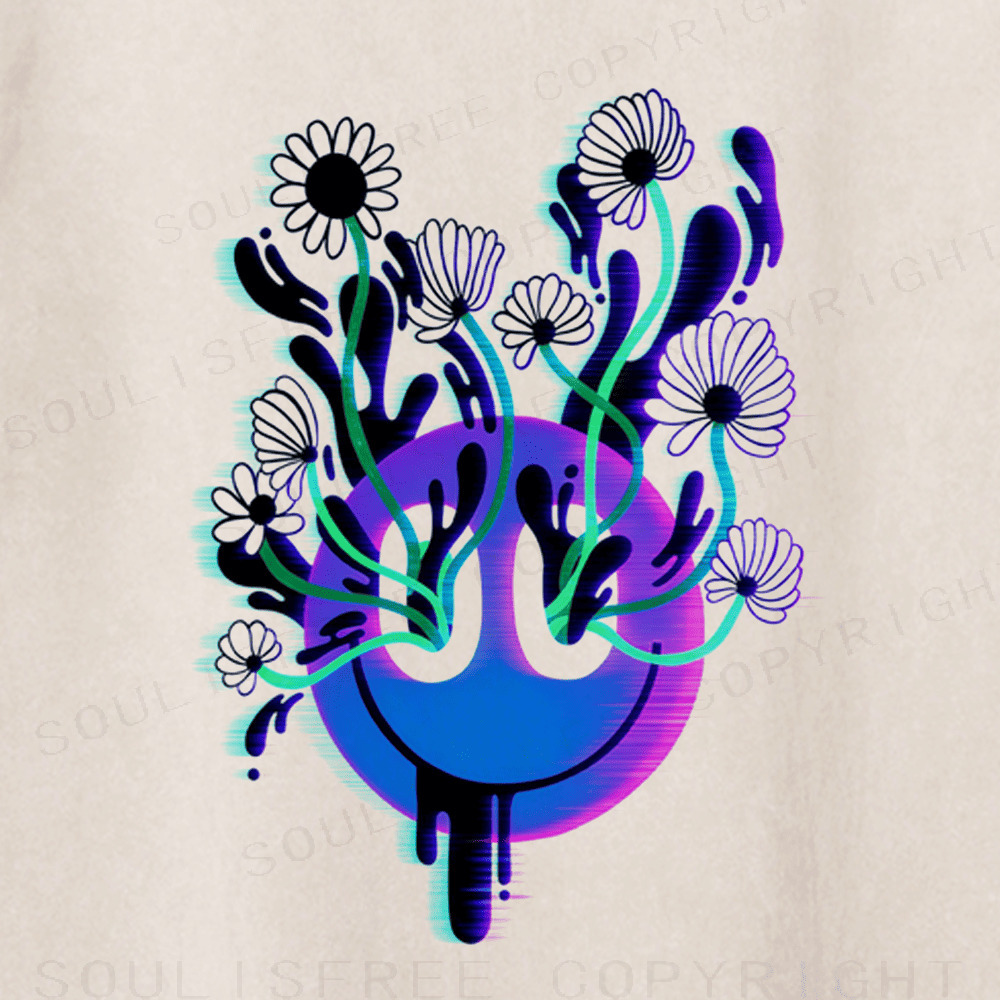 Soulisfree Floral Illusion Melting Smile Washed Tee