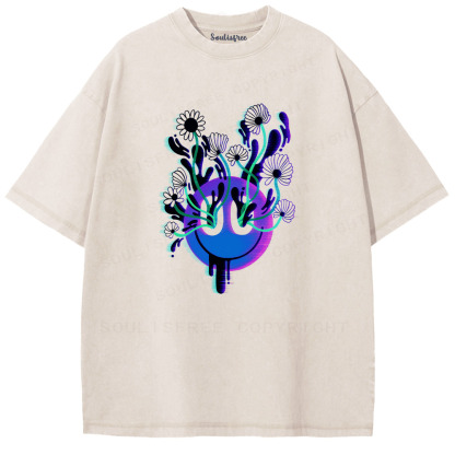 Soulisfree Floral Illusion Melting Smile Washed Tee
