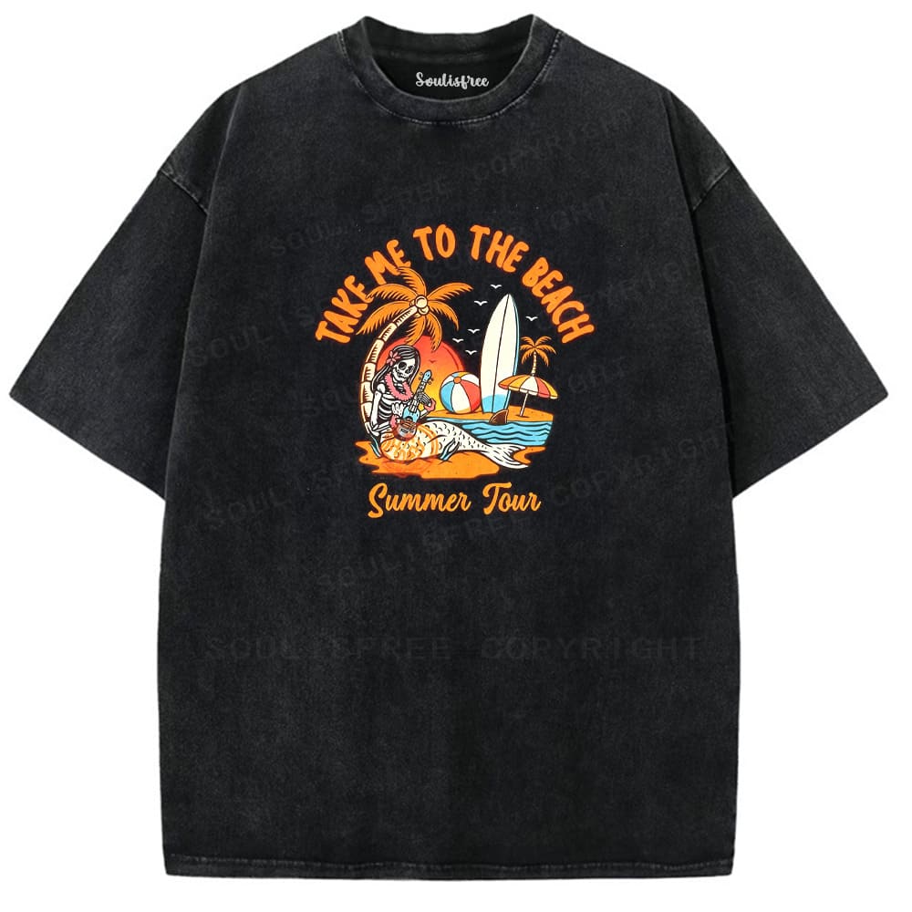 Soulisfree Beach Skeleton Guitar Tour Washed Tee