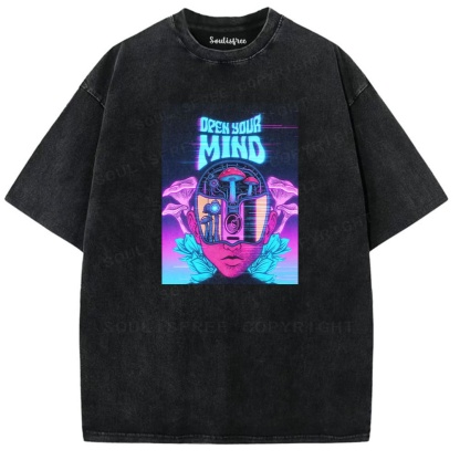 Soulisfree Open Your Mind Cyber Bloom Illusion Washed Tee