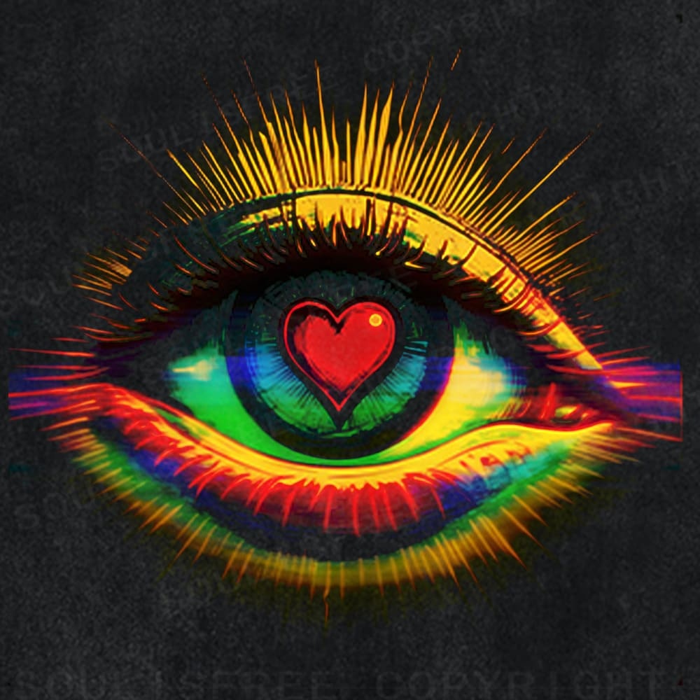 Soulisfree Rainbow Eye Heart Vision Washed Tee