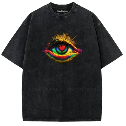 Soulisfree Rainbow Eye Heart Vision Washed Tee
